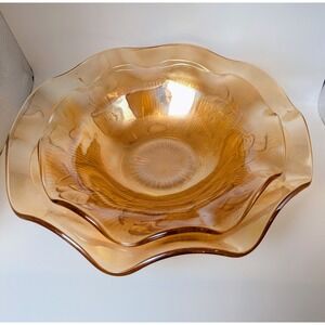 Set of Vintage Jeanette Glass Floragold Louisa Carnival Glass Serving Bowls